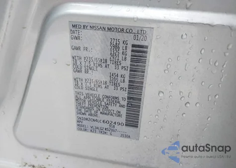 2020 Nissan Pathfinder Sl 2Wd from USA, damaged, VIN 5N1DR2CN4LC602490